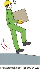 Dangerous scene at work site. Illustration of a worker carrying luggage who is about to slip and fall