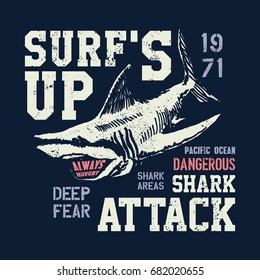 Dangerous shark illustration with typo for t shirt and other uses. Vector illustration.