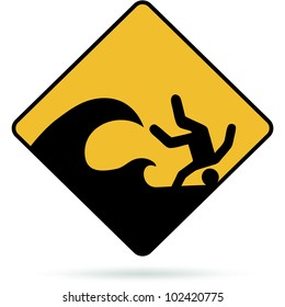 Dangerous shore break sign. Vector