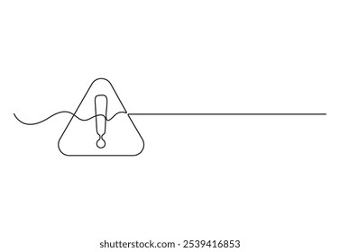 Dangerous sign line continuous drawing vector. Single line dangerous sign vector background. Dangerous sign icon. Continuous outline of an exclamation mark in a triangle. Vector illustration