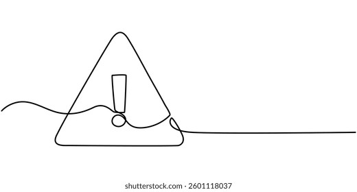 Dangerous sign line continuous drawing vector. One line dangerous sign vector background. Dangerous sign icon. Continuous outline of a exclamation mark in a triangle, Continuous drawing of an. 