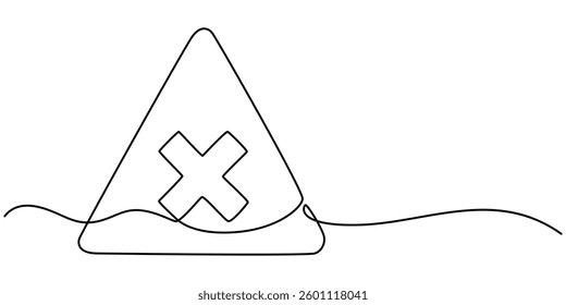 Dangerous sign line continuous drawing vector. One line dangerous sign vector background. Dangerous sign icon. Continuous outline of a exclamation mark in a triangle, Continuous drawing of an. 