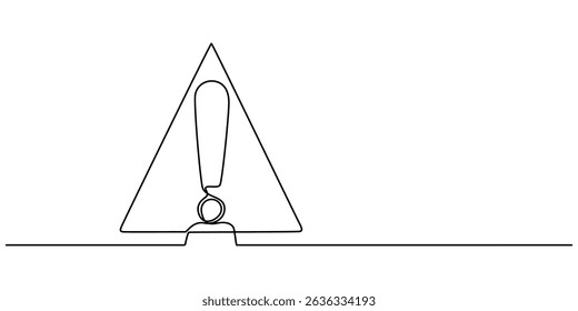 Dangerous sign line continuous drawing vector. One line dangerous sign vector background, Danger Sign Caution, Stop Alert Attention Continuous One Line Illustration, Alert Warning Sign Exclamation. 
