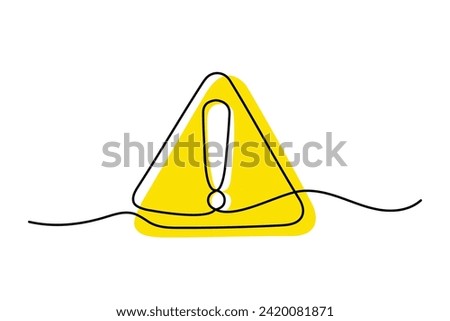Dangerous sign line continuous drawing vector. One line dangerous sign vector background. Dangerous sign icon. Continuous outline of a exclamation mark in a triangle.