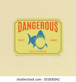 Dangerous sign, poster of shark attack. Vector illustration.
