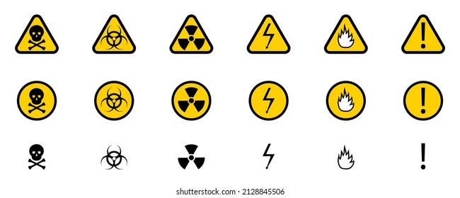 Dangerous signs. Icon with yellow dangerous signs for medical design. Vector illustration. stock image. 