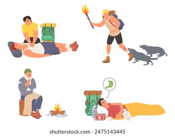 Dangerous situation during camping travel vector illustration