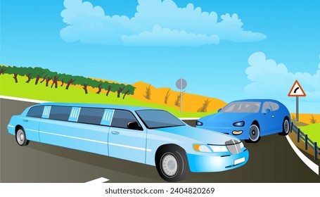 Dangerous situation on a highway. Follow the traffic rules. Vector illustration.