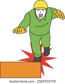Dangerous situations such as construction sites. A worker is surprised when he trips over a load on the floor.