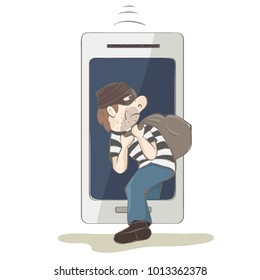 Dangerous Sms Banking /  Concept, Vector Illustration, Theft On The Internet