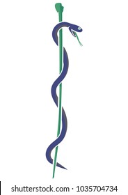Dangerous snake around stick freehand retro drawing