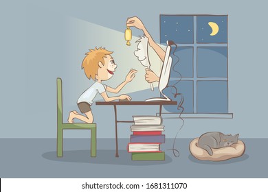 Dangerous Stranger on the Internet. Online child safety, vector illustration. EPS 10.