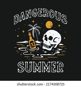 Dangerous summer skull beach illustration