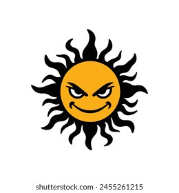 Dangerous summer sun with naughty face silhouette illustration