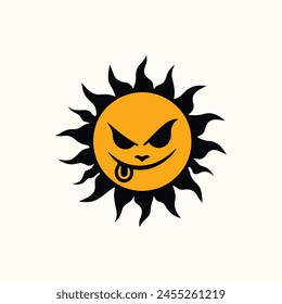 Dangerous summer sun with naughty face silhouette illustration