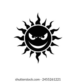 Dangerous summer sun with naughty face silhouette illustration