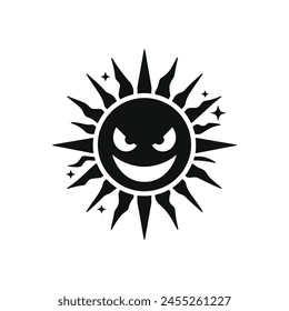 Dangerous summer sun with naughty face silhouette illustration