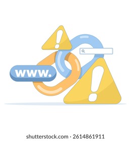 dangerous and suspicious link concept. warning notification if website address is not safe. warning sign with chain and search field. illustration of minimalist symbol or icon.