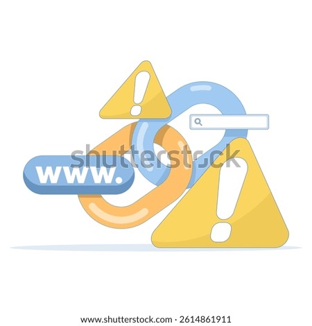 dangerous and suspicious link concept. warning notification if website address is not safe. warning sign with chain and search field. illustration of minimalist symbol or icon.