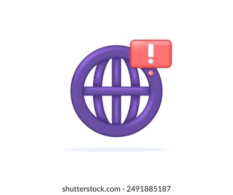 dangerous and suspicious website concept. notification or warning if the website is unsafe. illustration of website symbols and warning signs. symbol or icon. minimalist 3d style design. graphic