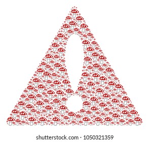 Dangerous Symbol collage made of mushroom elements. Vector mushroom pictograms are organized into mosaic dangerous sign composition.