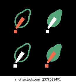 Gefährliche Baumsymbole gesetzt. Fallendes Baumpiktogramm. Gefahr fallender Bäume, starker Wind, Sturmwarnung. Verfallener oder alter Baum.
