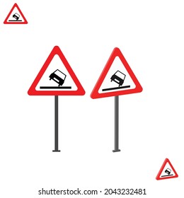 Dangerous Verge On The Left traffic sign with 3d view, traffic rules and signs