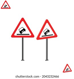 Dangerous Verge On The right traffic sign with 3d view, traffic rules and signs