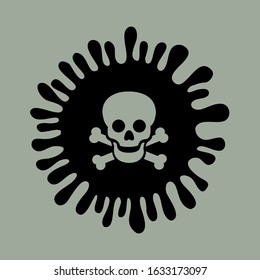 Dangerous virus is causing death. Deadly illness and disease cause by organism and microorganism. Skull and bones as symbol and sign of fatal health problem. Vector illustration.