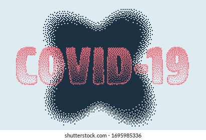 Dangerous virus Covid-19 or Coronavirus disease concept. Vector illustration in pixel art style with composition of inscription and cross.