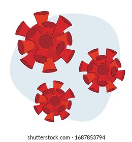  Virus peligroso. Ilustración plana con tres células de virus y línea. Elemento de diseño para banner.