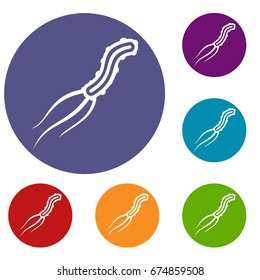 Dangerous virus icons set in flat circle reb, blue and green color for web
