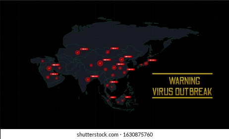 Dangerous viruses outbreak worldwide. Map show virus outbreak and number of infected.