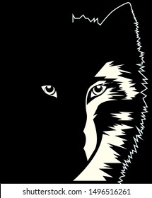 dangerous wild wolf in the dark leader, black and white drawing, vector illustration