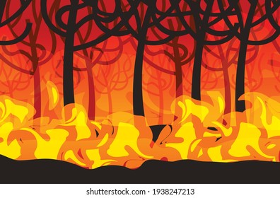 dangerous wildfire bush fire development dry woods burning trees global warming natural disaster concept intense orange flames horizontal