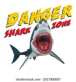 dangerous zone concept with angry shark on sea background vector illustration