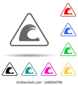 gefährlich hohe Wellenzeichen, mehrfarbiges Symbol. Einfache Bildyph, flache Vektorillustration von Warnzeichen-Symbolen für i und ux, Website oder mobile Anwendungen