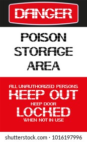Danger.Poison storage area.
All unauthorized persons keep out.
Keep door locked when not in use.