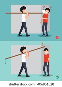 Danger,Right and wrong carrying a piece of wood on his back,illustration.vector