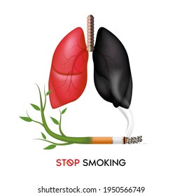 Dangers of smoking. Smoking effect on human lung. Stop smoking, World No Tobacco Day. Illustration on white background.