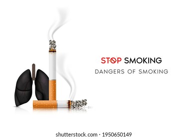 Dangers of smoking. Smoking effect on human lung. Stop smoking, World No Tobacco Day. Illustration on white background.