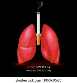 Dangers of smoking. Smoking effect on human lung. Stop smoking, World No Tobacco Day. Illustration on a black background.