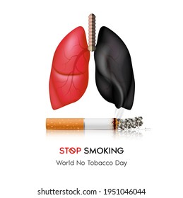 Dangers of smoking. Smoking effect on human lung. Stop smoking, World No Tobacco Day. Illustration on white background.