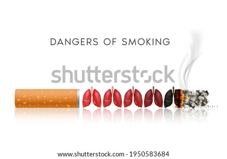 Dangers of smoking. Smoking effect on human lung. Stop smoking, World No Tobacco Day. Illustration on white background.