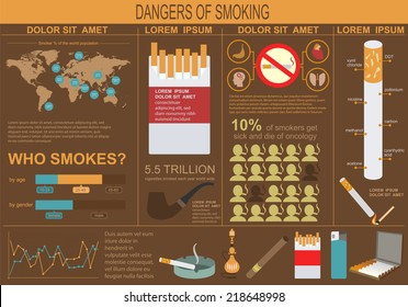 Dangers of smoking, infographics elements. Vector illustration