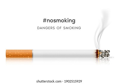 Dangers of smoking, Teeth with cigarette. Smoking effect on human teeth. Dental care concept. Stop smoking, World No Tobacco Day. Illustration on white background.