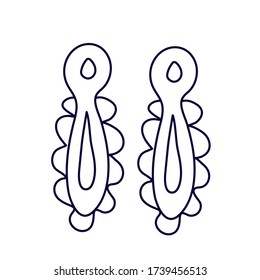 Dangle earrings  in doodle style. Hand drawn vector illustration in black ink isolated on white background.  Great for coloring book.