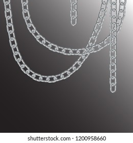 dangling arc down shiny steel chain. isolated on black background