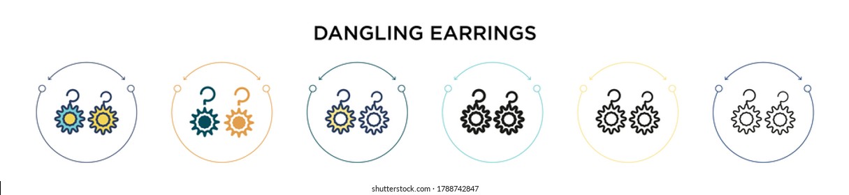 Dangling earrings icon in filled, thin line, outline and stroke style. Vector illustration of two colored and black dangling earrings vector icons designs can be used for mobile, ui, web