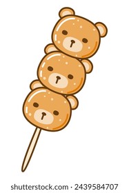 Dango osos en forma de animal dumplings - linda ilustración de dibujos animados de dulces tradicionales japoneses aislados sobre fondo blanco